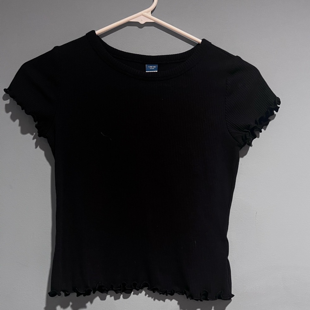 Black Fitted Top with Lettuce Edges